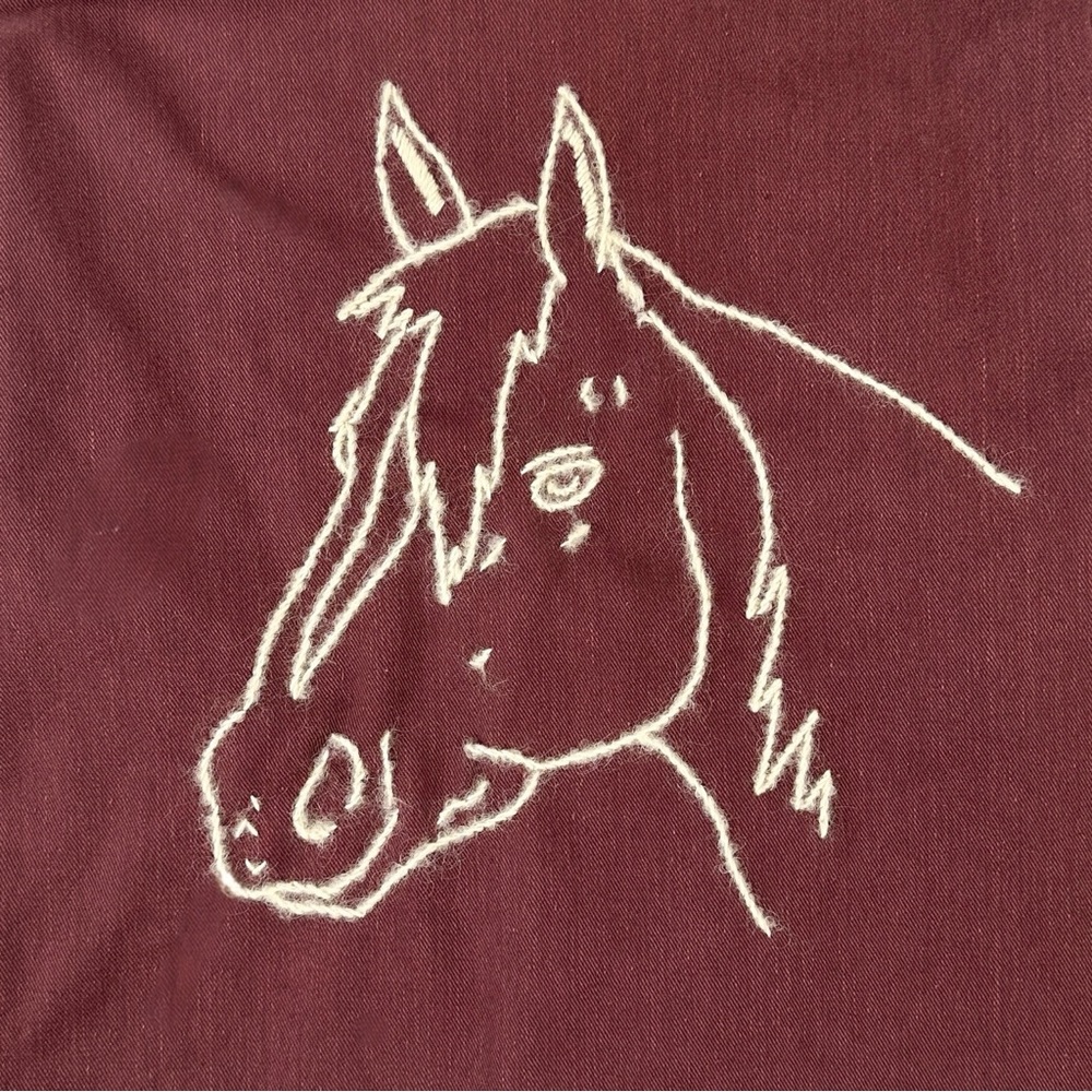 [sold] 60s 70s Upcycled Vintage Copper Brown Horse Head Embroidered Denim Jacket - Picture 4 of 9